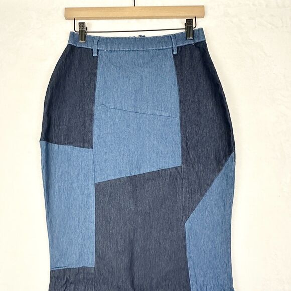 Touch Me Denim Patchwork Strapless Maxi Dress Size Small Stretch Y2K Western - Picture 4 of 7